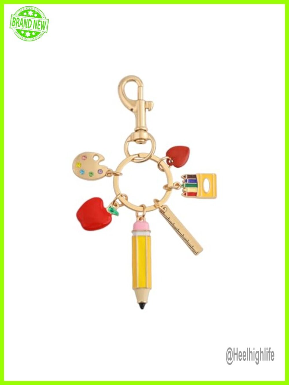 Enamel Teacher Keychain Bag Charm Gold Plated Lobster Clasp Clip-On